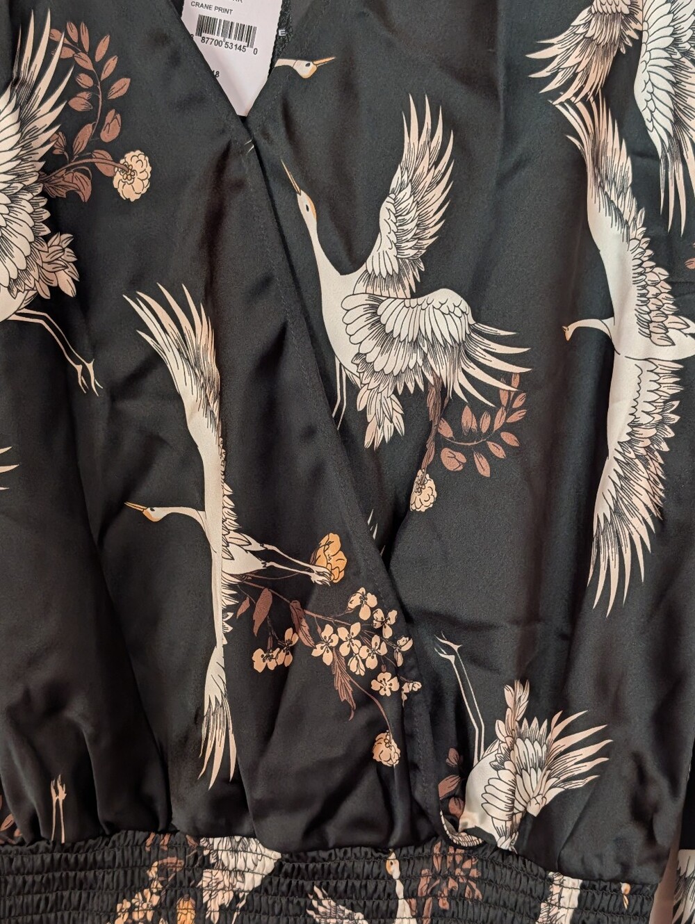 NWT Pleione Crane Print Faux Wrap Blouse Women's XL Kimono Sleeve Top - Picture 5 of 7